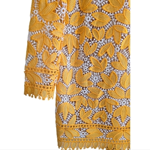 Endless Rose Long Sleeved Lace Mini Dress Large Collar Crochet Lace Yellow White - Picture 6 of 9